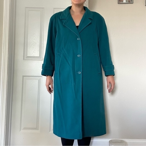 Vintage 100% Wool Teal Trench Coat Size XL Large Winter - Picture 1 of 10